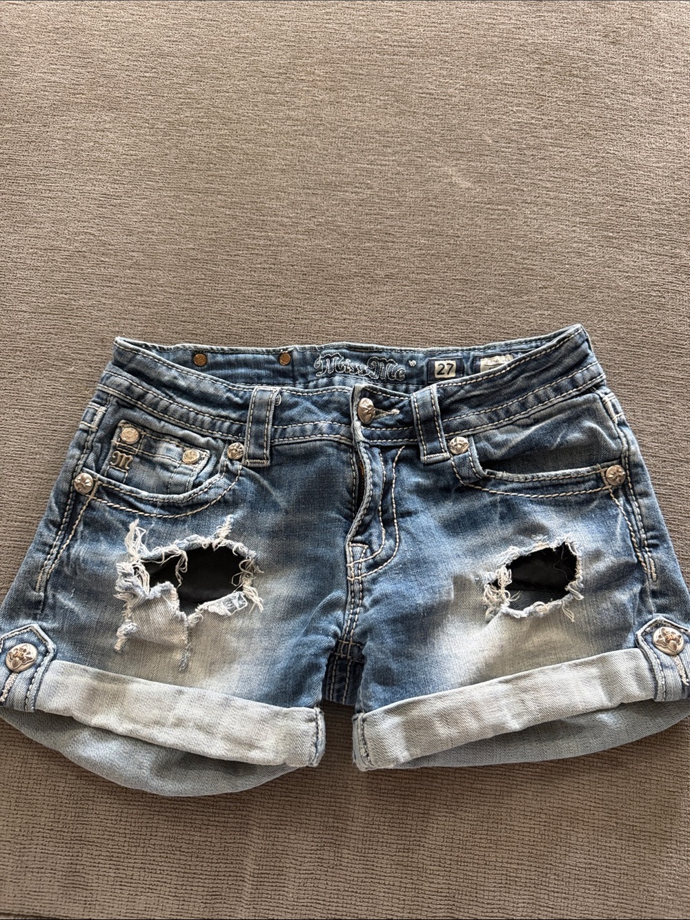 Distressed Blue Denim Roll-Cuff Women's Shorts Miss Me